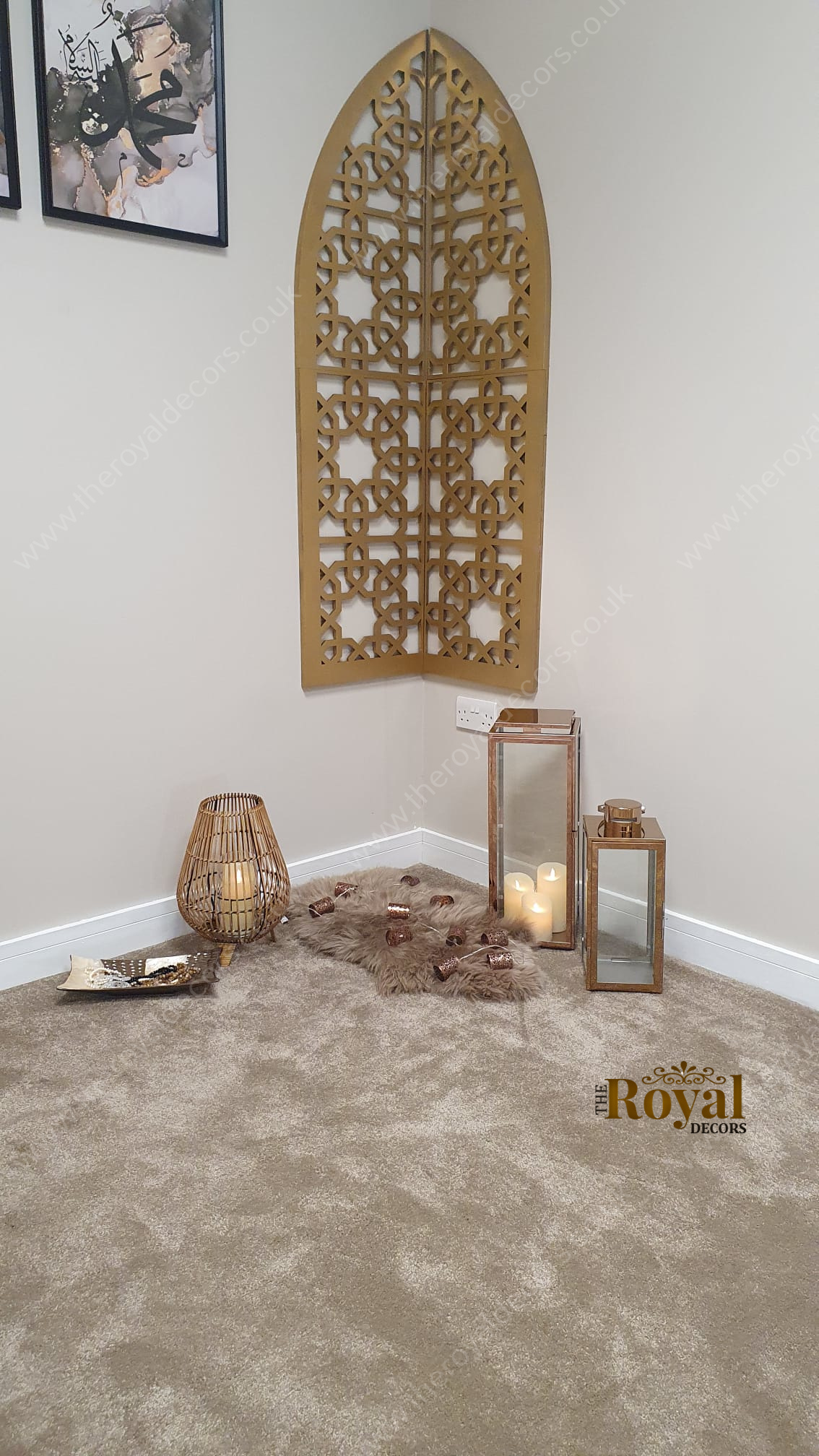 Wooden Geometric Arch Panel, Moroccan Decorative Wood Panel, Mehraab with LED Light for Prayer Room, Moroccan Arabic Arch Frame, Islamic Art, corner wall decor panel 2
