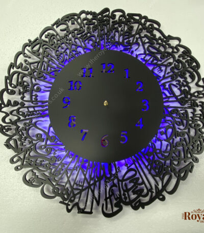 ayatul kursi islamic clock arabic calligraphy wall art with led light, ayatul kursi wall decor, modern and unique islamic art, eid and ramadan gift, islamic 4