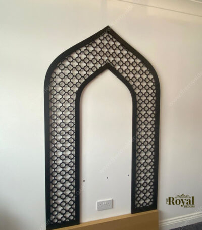 Mehraab for prayer room and masjid or mosque,Wooden Geometric Arch Panel, Moroccan Decorative Wood Panel, Mehraab with LED Light for Prayer Room, Moroccan Arabic Arch Frame