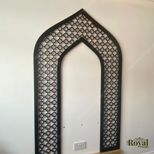 Mehraab for prayer room and masjid or mosque,Wooden Geometric Arch Panel, Moroccan Decorative Wood Panel, Mehraab with LED Light for Prayer Room, Moroccan Arabic Arch Frame