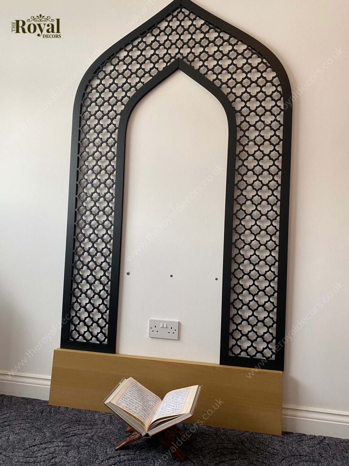 Mehraab for prayer room and masjid or mosque,Wooden Geometric Arch Panel, Moroccan Decorative Wood Panel, Mehraab with LED Light for Prayer Room, Moroccan Arabic Arch Frame 5