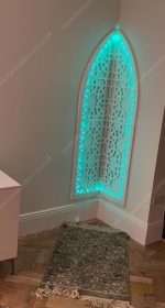 Wooden Geometric Arch Panel, Moroccan Decorative Wood Panel, Mehraab with LED Light for Prayer Room, Moroccan Arabic Arch Frame, Islamic Art