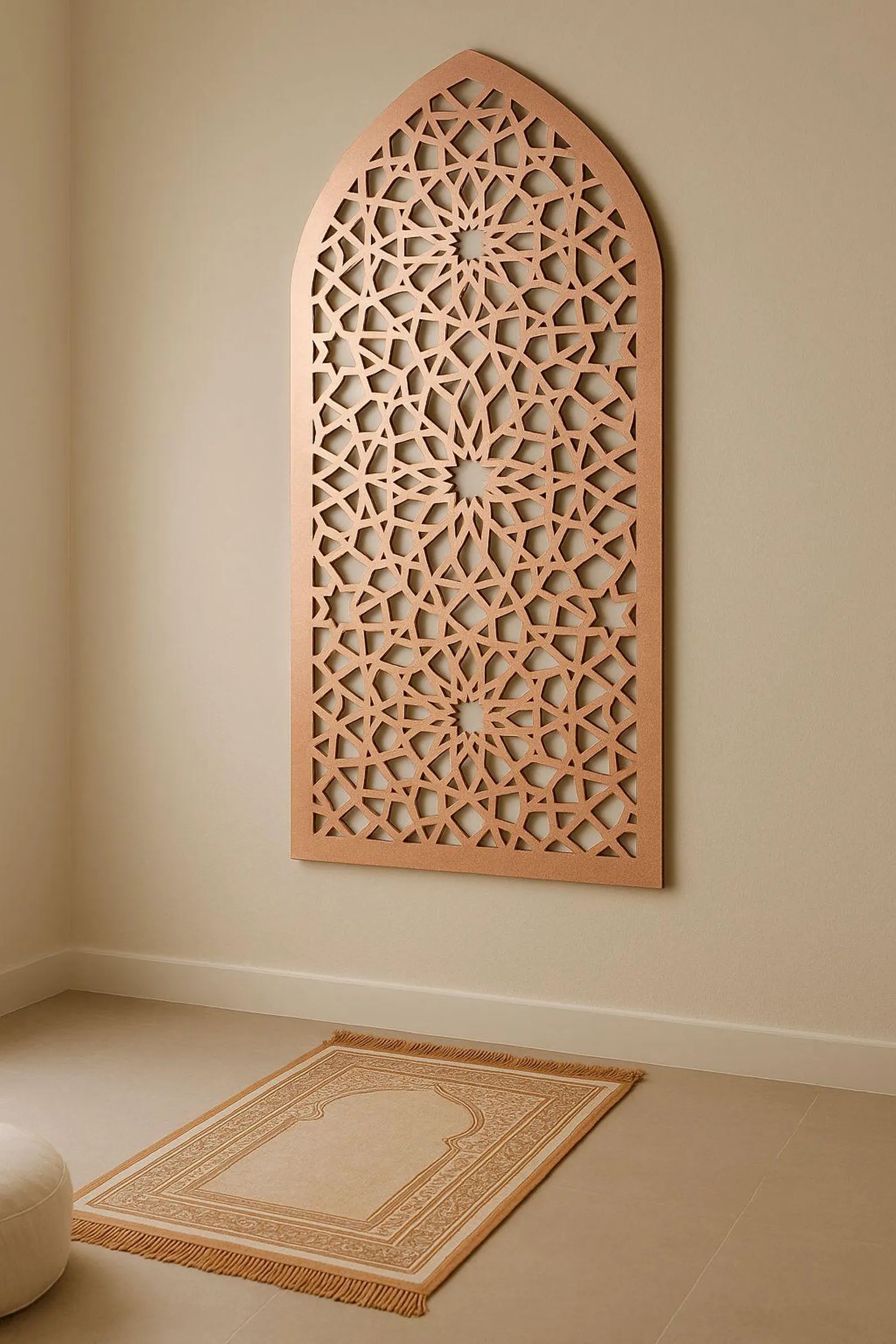 Tall Mihrab Arch, Geometric Arabesque Islamic Wall Art