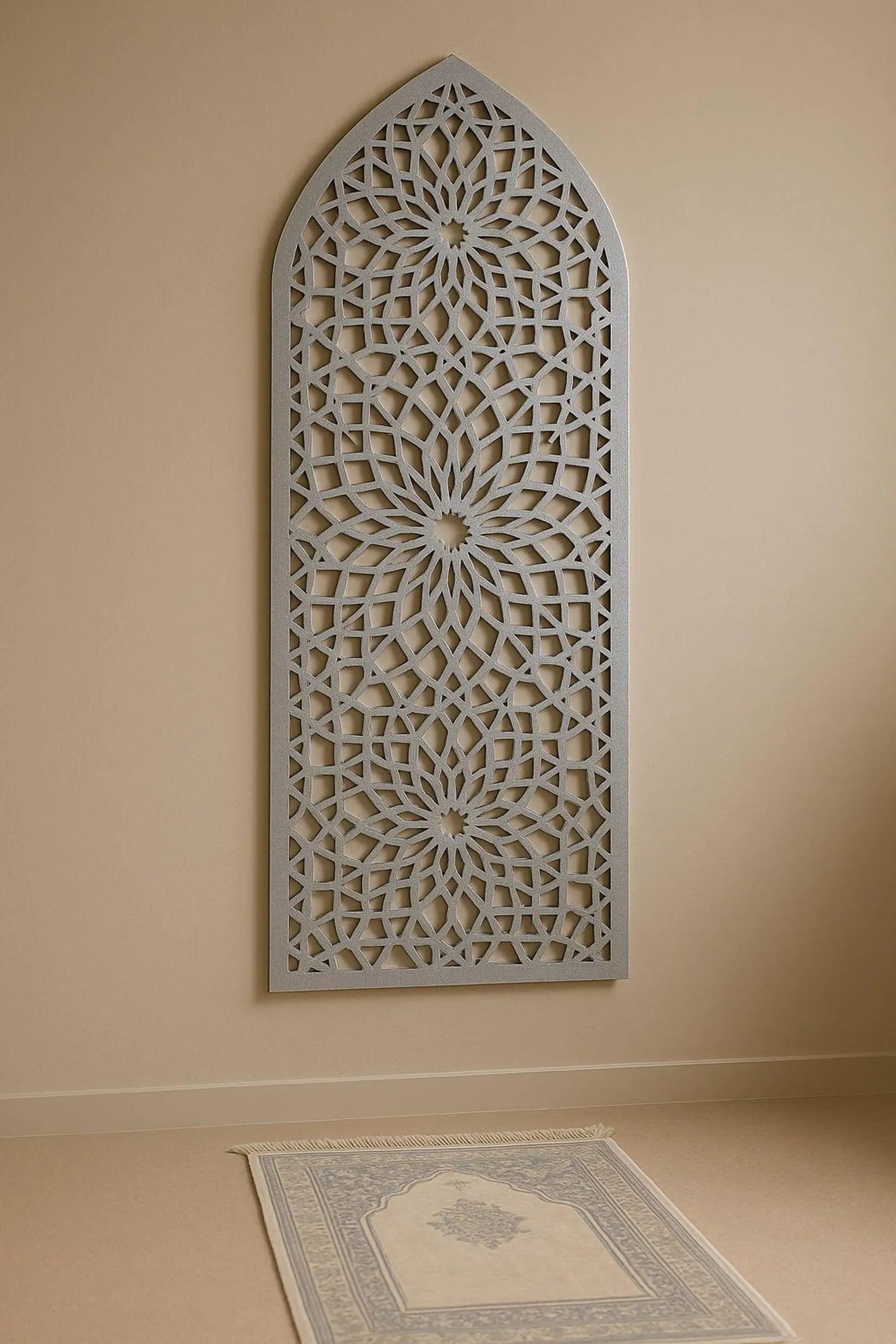 Tall Mihrab Arch, Geometric Arabesque Islamic Wall Art