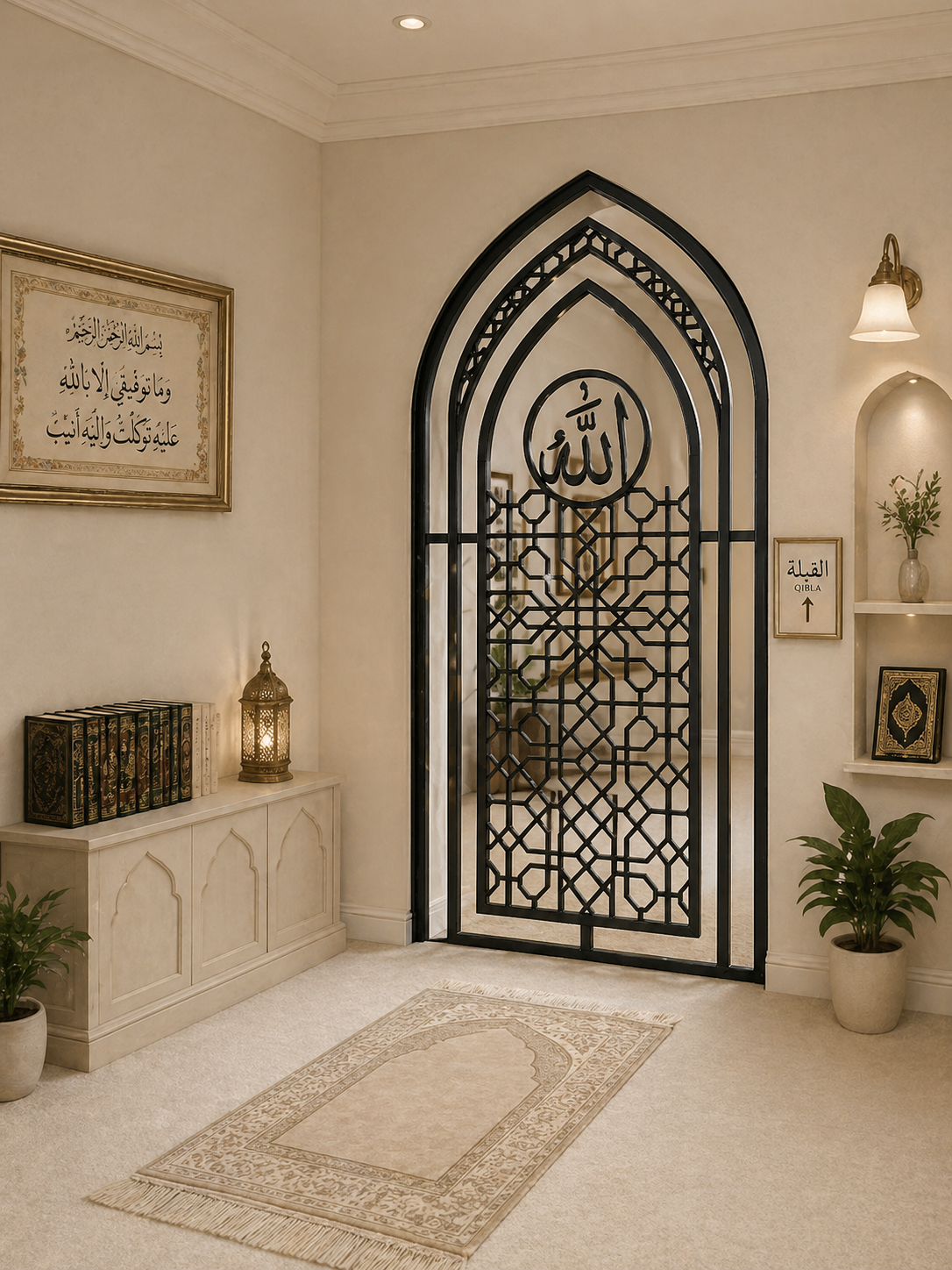 Islamic Arch Wall Art with Allah Calligraphy | LED Backlit Mihrab Design | Modern Muslim Home Decor | Custom Size & Finish
