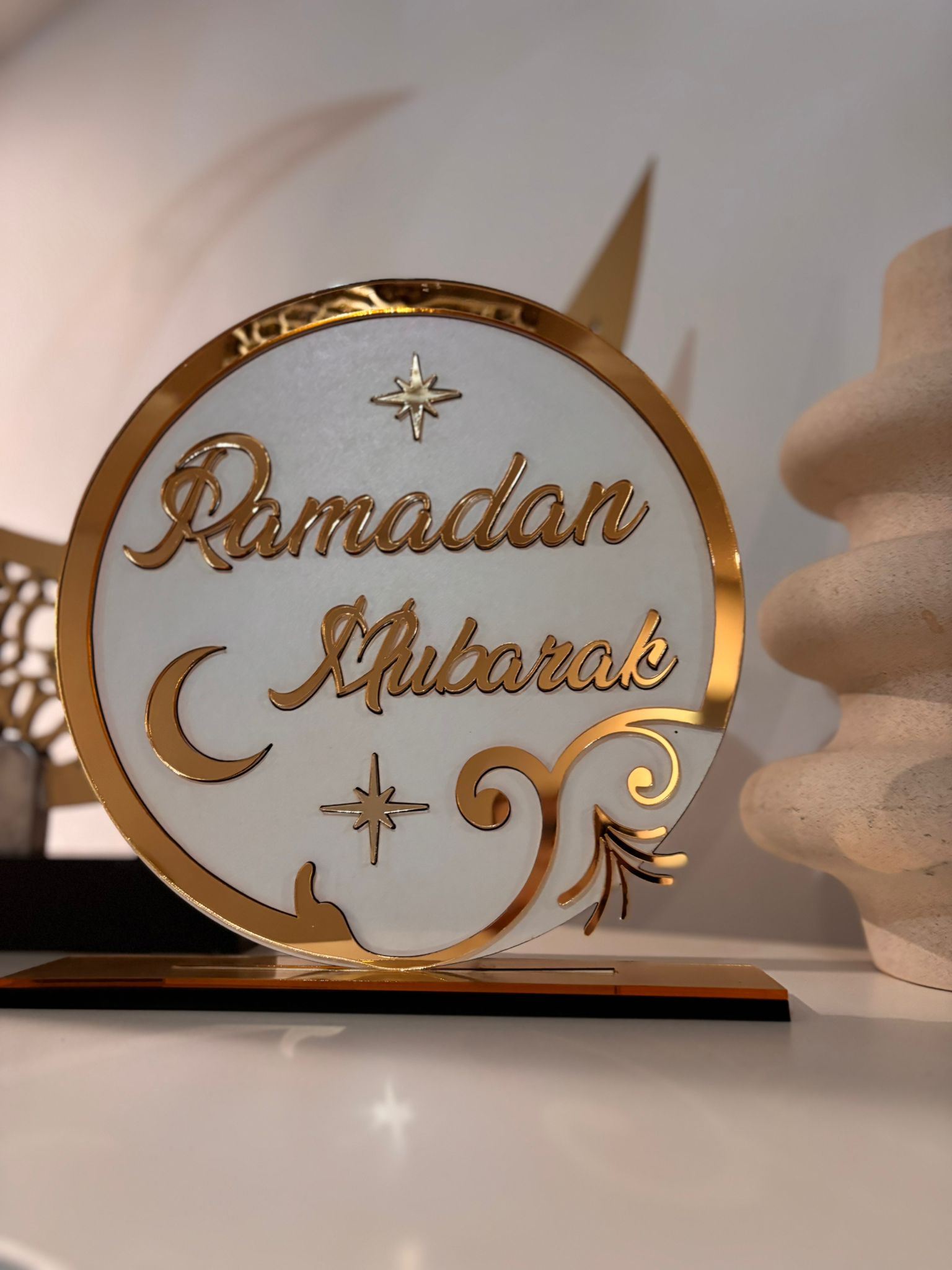 Gold & White Ramadan Mubarak Table Top Art, Ramadan Table Decor, Ramadan Mubarak, Gold and White Ramadan Decor, Crescent and Star Table Top