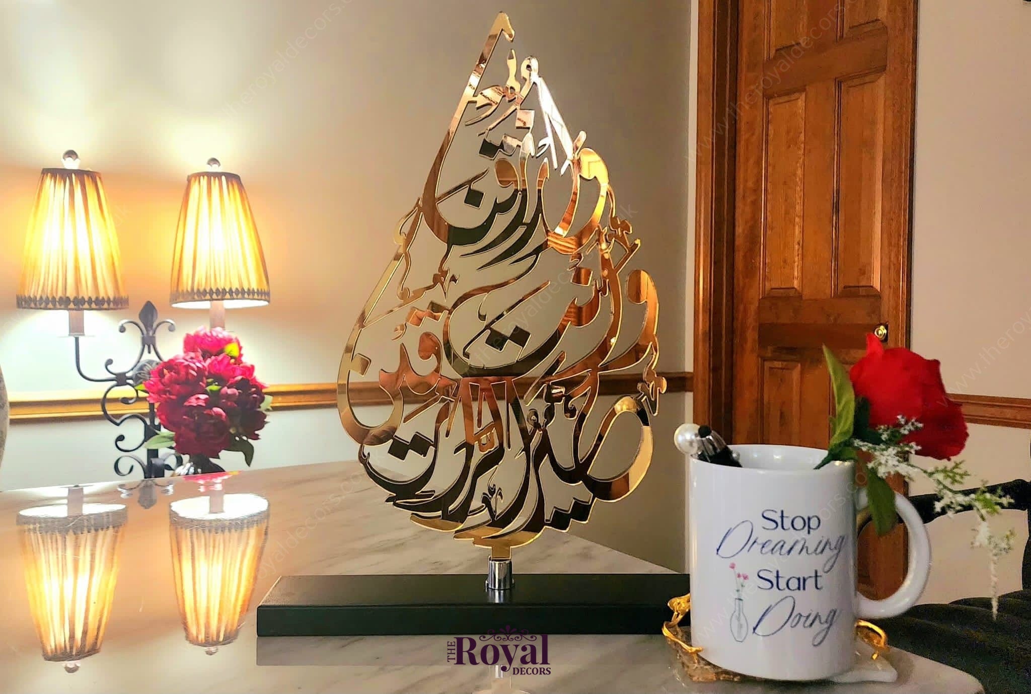 Teardrop Dua for Rizq Islamic Table Top Art, Warzuqna Wa Anta Khairur Raziqeen Islamic Table Decor, Arabic Calligraphy, Mirror Finish Art